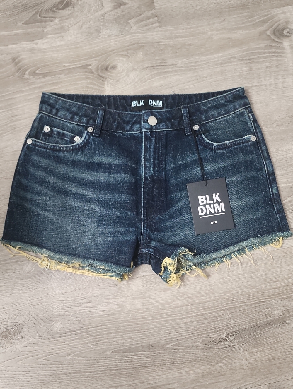 BLK DNM Women's Dark Indigo Frayed Denim Cutoff Shorts 2" Inseam Size 26 New